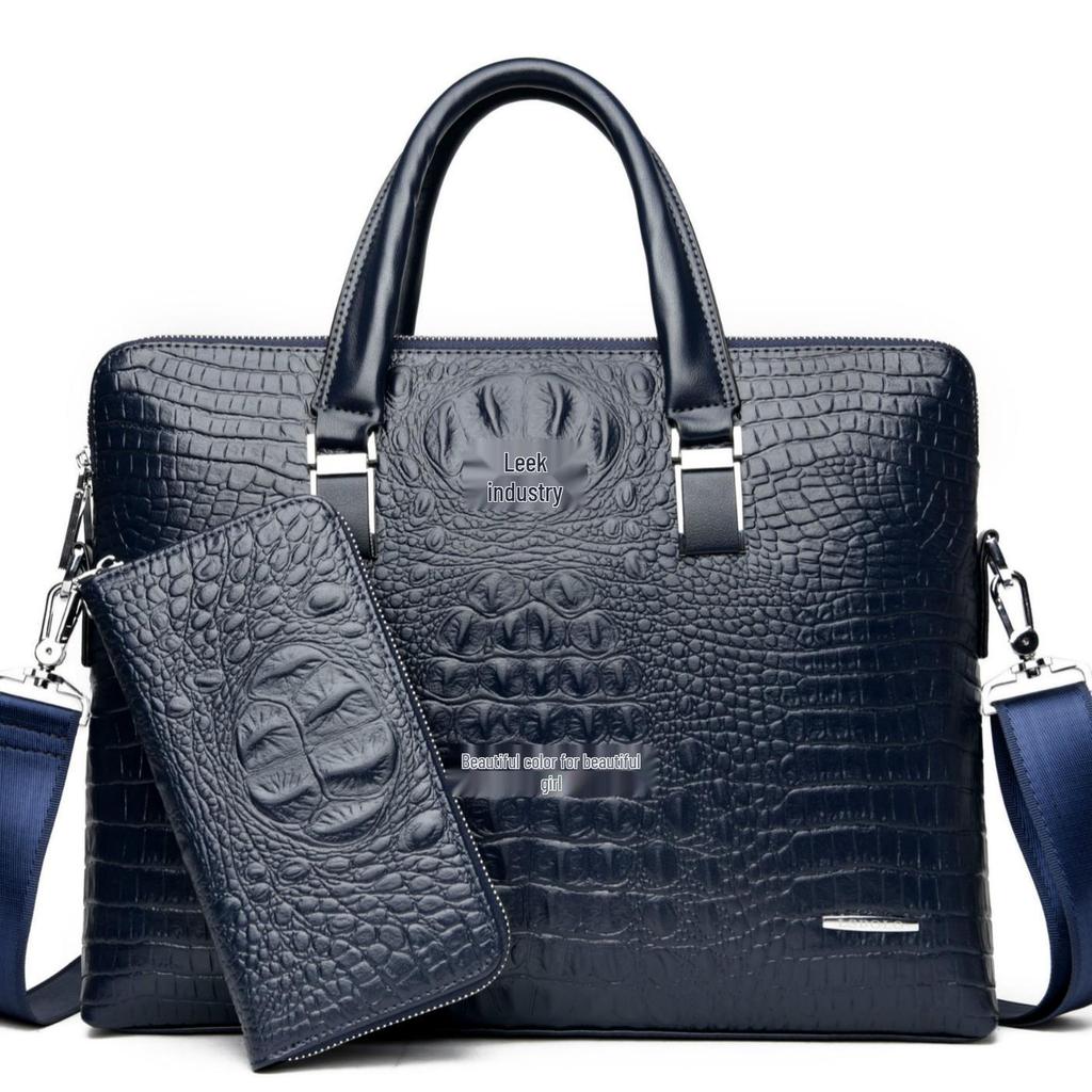 Men's Fashionable Crocodile Pattern Crossbody Handbag and Briefcase