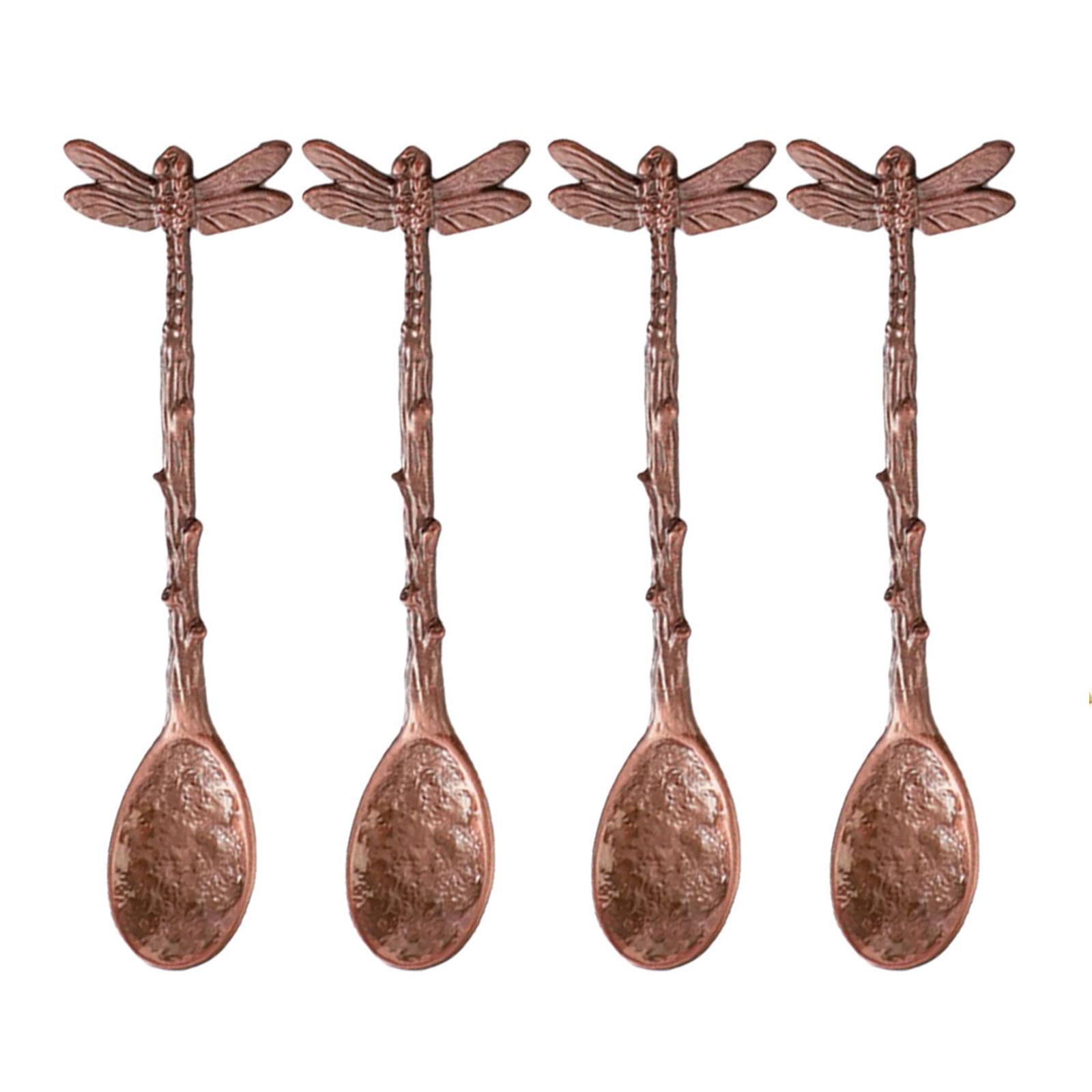 

Набор из 4 элегантных чайных ложек с дизайном стрекозы. Шикарные чайные ложки с элегантным дизайном стрекоз для кофе, десерта, перемешивания. разноцветный