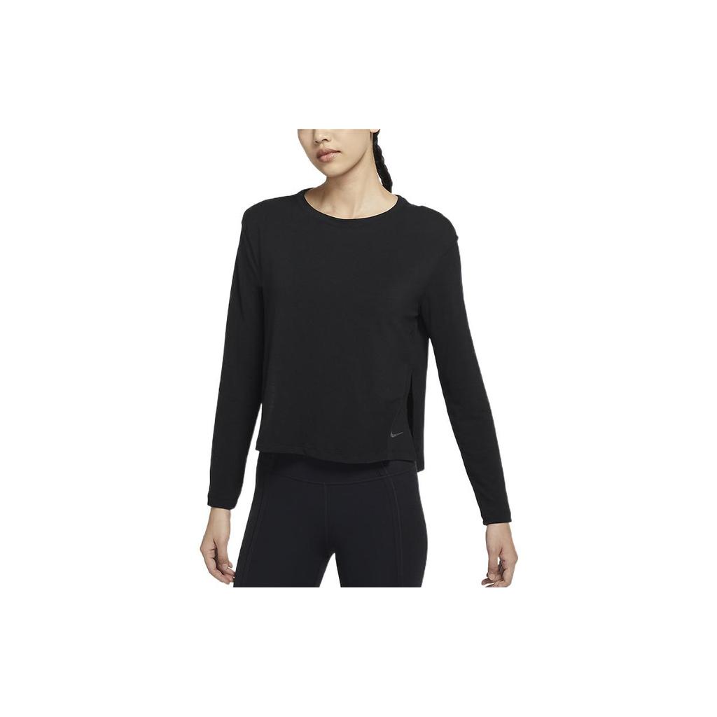 New Nike Yoga Dri FIT Women's Long Sleeve Top Black DM7028-010