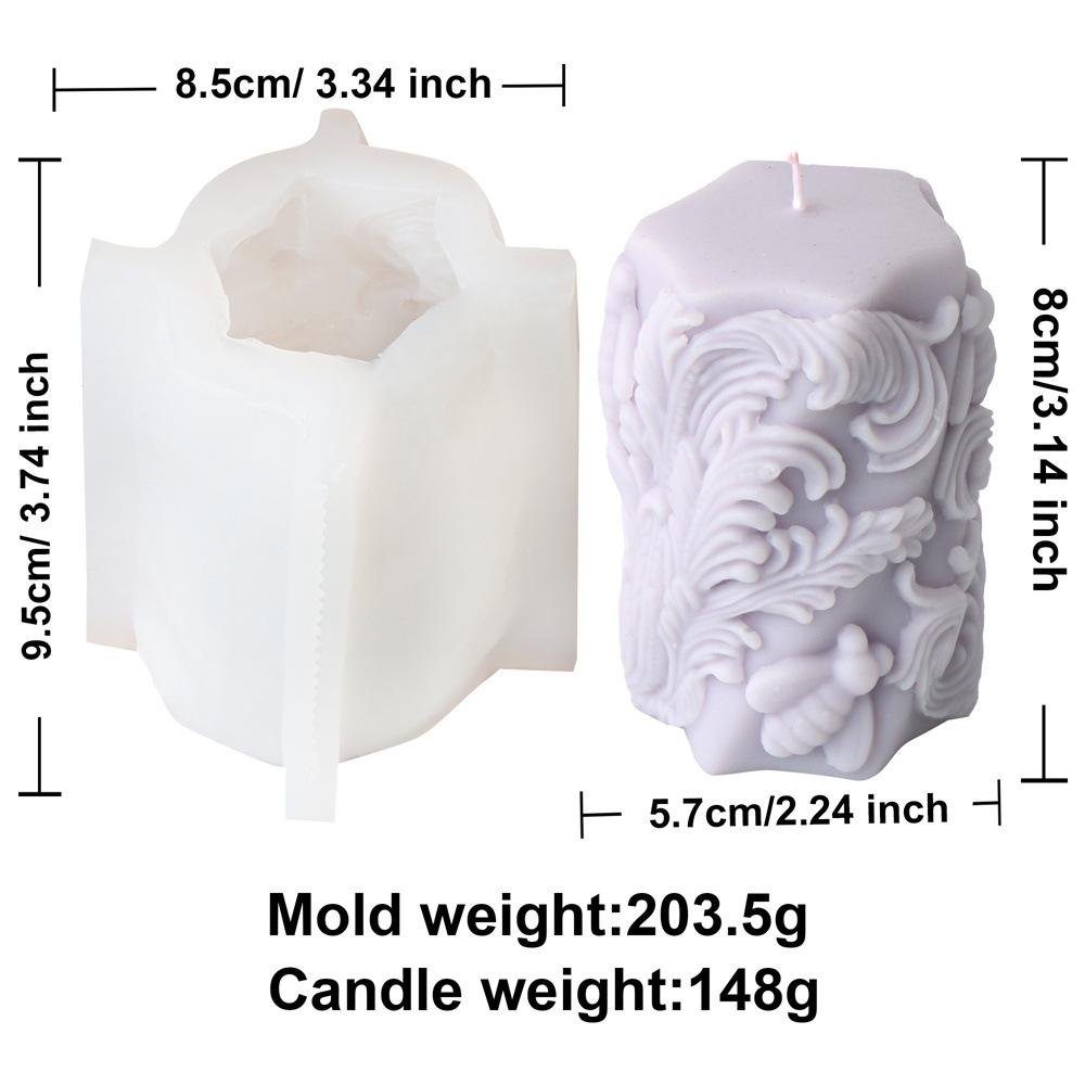 3D Retro Totem Relief Bee Honeycomb Candle Silicone Mold Cylindrical Square Column Pattern Cylindrical Candle Mould Gypsum Molds