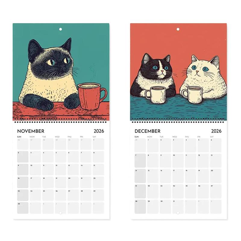Cats Chillin' With Books 2026 Wall Calendar, Cat-Themed Monthly Planner, Cat-Themed Illustrations, Cat Themed Monthly Planner