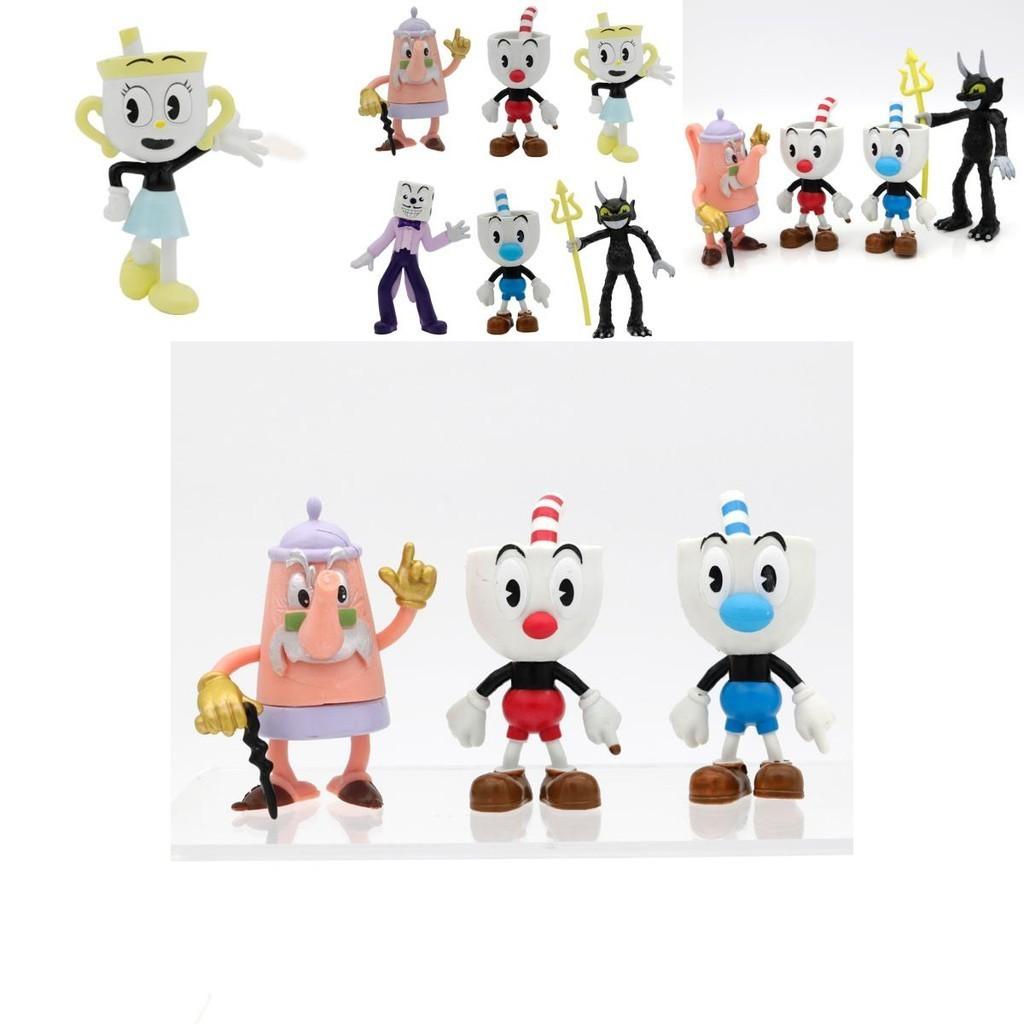 Bunte Tasse Kopf 3,6-4 Zoll Puppe Spiel Zubehör Handgefertigte Kuchen Dekoration Ornamente 6er Set