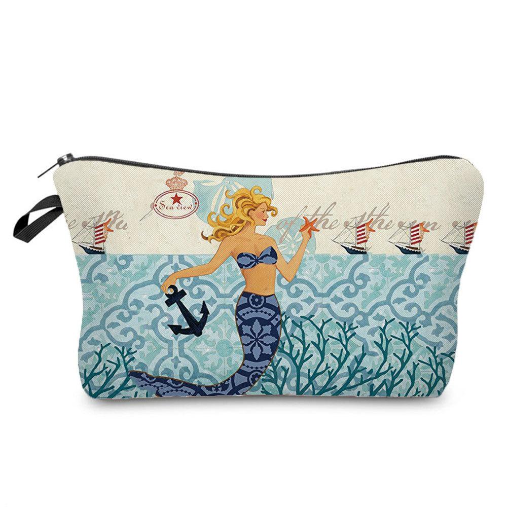 Women Toon Mermaid Print Cosmetic Bag Toiletries Organize Travel Storage Case 6690 KTB