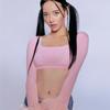 Square Neck Long Sleeve T-Shirts Women 2022 Fashion Cute Feather Top faux fur Sexy Y2K Crop Top Streetwear Tee Shirt femme