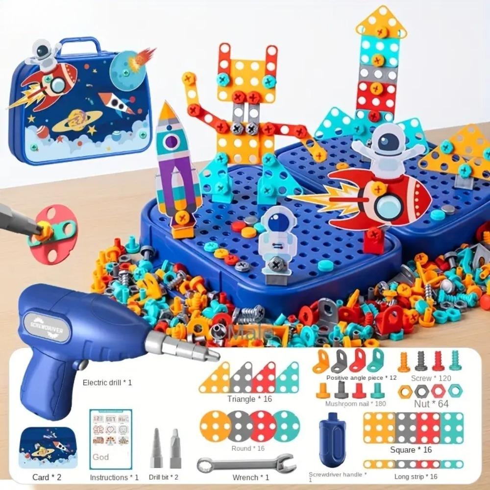 DIY STEM Construction Tool Set Electric Drill Screw Nut 3D Puzzle Creative Pretend Play Engineering Toys for 3-8 Ages Boys&Girls