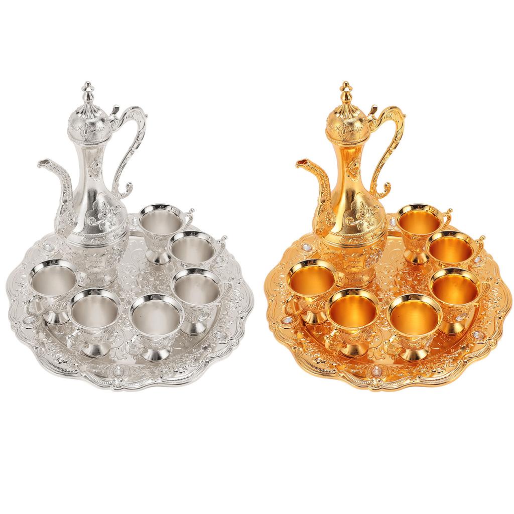 Legerings Vinglass Kanne Sett Rustfritt Utsøkt Dekorativt Vintage Kaffekanne Sett for Te Hjemmefest Vi