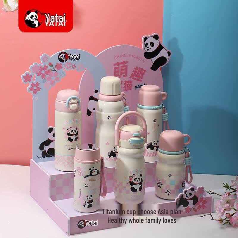 YATAI Panda Insulated Portable Straw Water Bottle for Students 420ml
