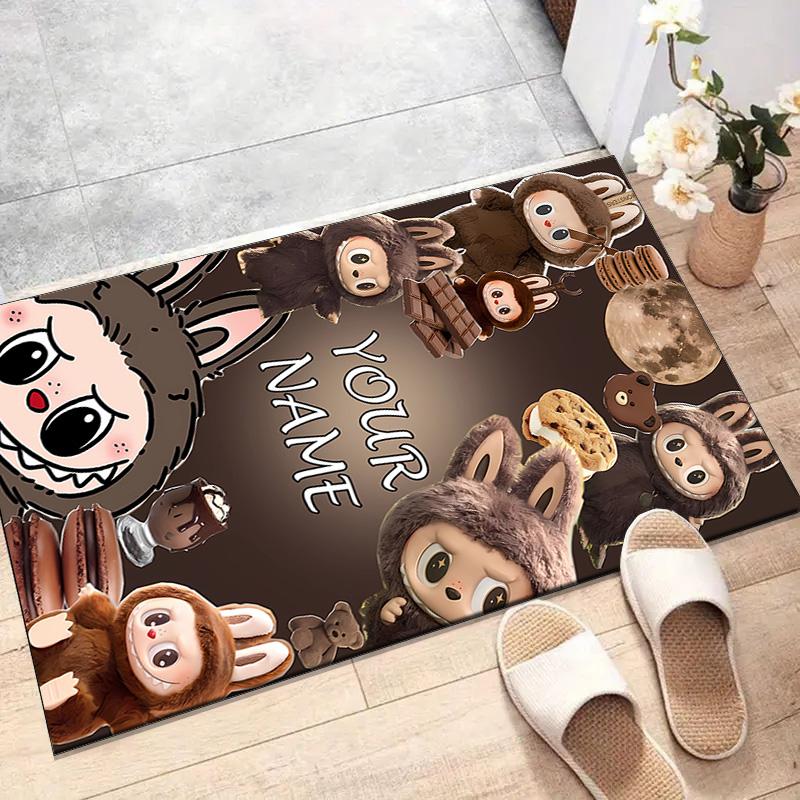 Custom Labubu Mat Personalized Name, Polyester Washable Indoor Entryway Rug, Gift for Christmas, Easter, Thanksgiving Day