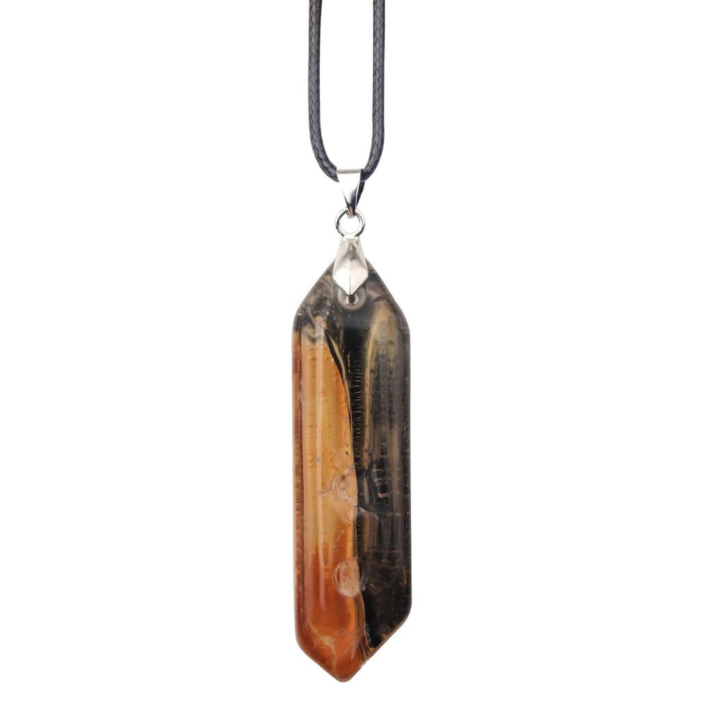Hexagon Natural Stone Necklace With Crystal Bullet Pendant For Wear Fashion