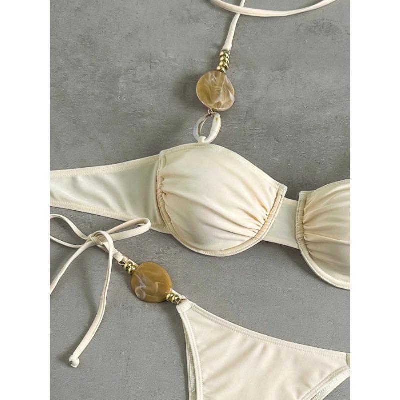 Damen S Sexy Neckholder Rückenfrei Unifarben Bikini-Set