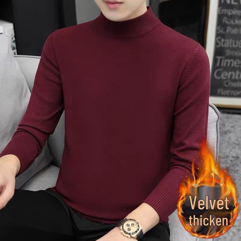 

Men s Slim-Fit Knitwear: Solid Color Half-High Collar, Long Sleeve with Plus Velvet. Ideal for Spring and Autumn. XL