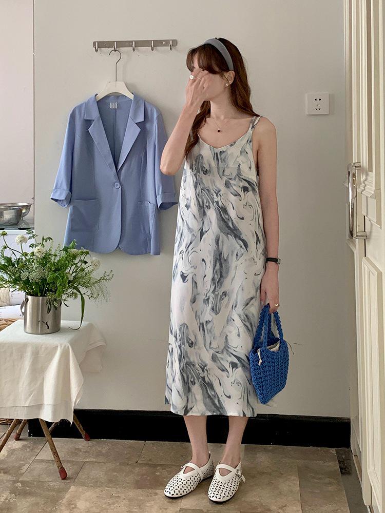 

Acetic Satin V-Neck Camisole Dress - Women s Mid-Length Faux Silk Skirt XL [135-150]