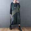 Women's Contrast Patchwork Denim Dress - Plus Size, Frayed, Loose, Mid-Length Skirt for Spring/Autumn