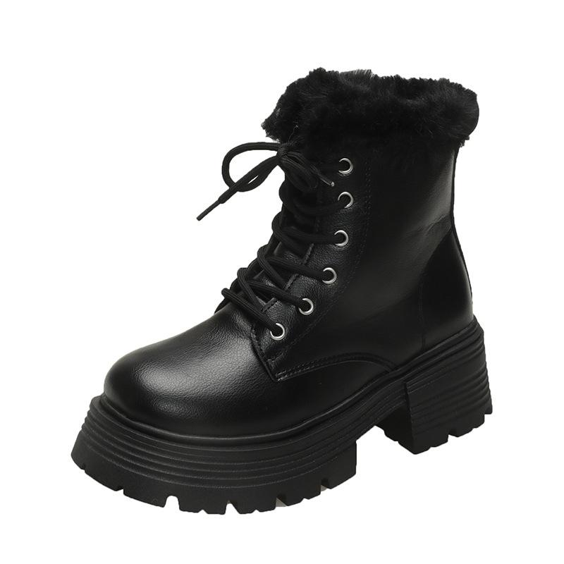 

Бархатные ботинки Мартин на толстой подошве в британском стиле для женской зимы, новые, с коротким голенищем, на боковой молнии, модные, повседневные, хлопковые ботинки для женщин 40 чёрный