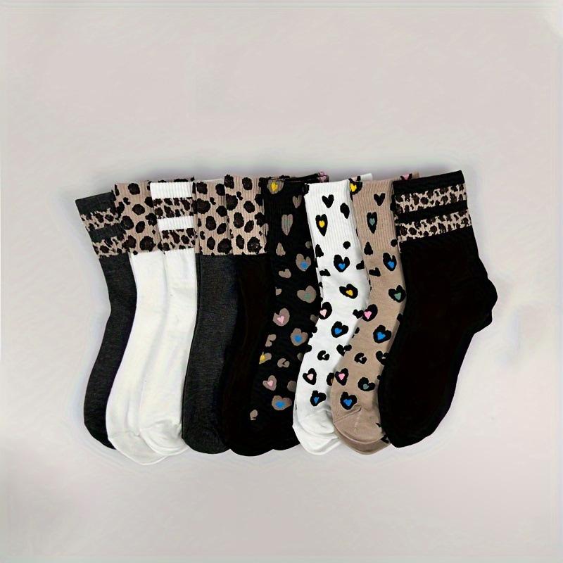 

3 Pairs of Women s Autumn and Winter Fashion Trend Striped Leopard Pattern Cute Love Sweet Tube Socks 3 Pairs