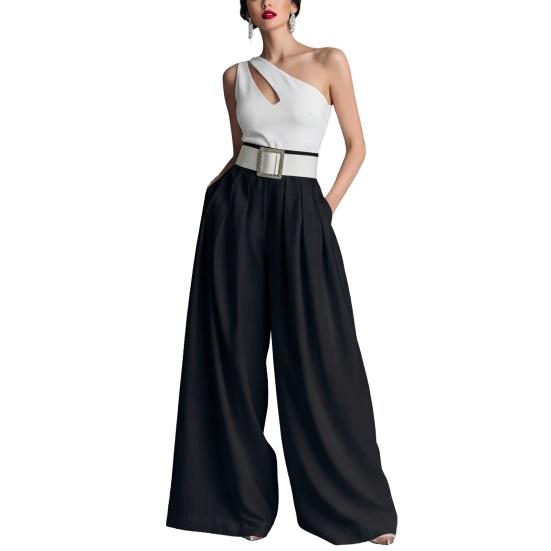 

Women Pants High Waist Pure Color Oversized Wide Leg Trousers with Belt Pockets Pure Color Loose Fit Business Pants L