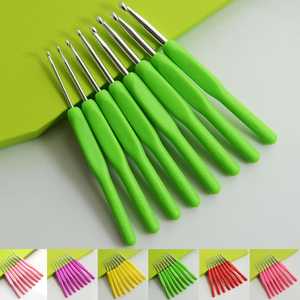 8 Pcs Set Of Colored Soft Handle Crochet Tools Sweater Needles Plastic Soft Handle Aluminum Oxide Crochet Needles