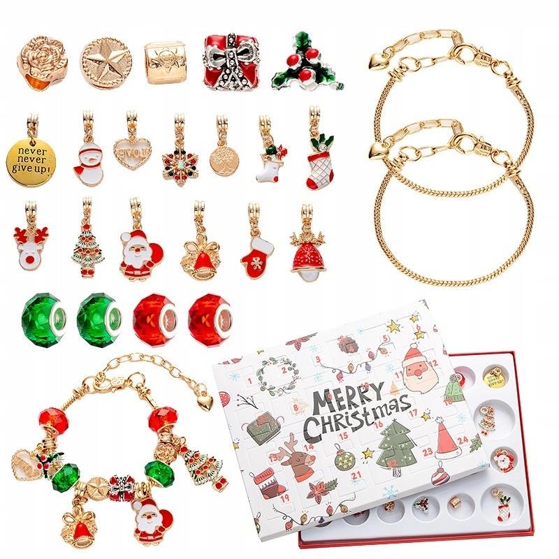 Kalendarz Adwentowy Biżuteria Bransoletka Zawieszki Charms Diy Złote