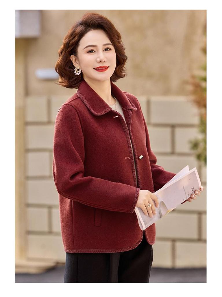 Spring Woolen Coat for Middle-Aged and Elderly Women (40-60) - Casual Wear for Spring and Autumn