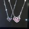 Korean Pink Crystal Heart Pendant Necklace for Woman Minimalist Jewelry Girl's Neck Chain 2025 New Light Luxury Party Gifts