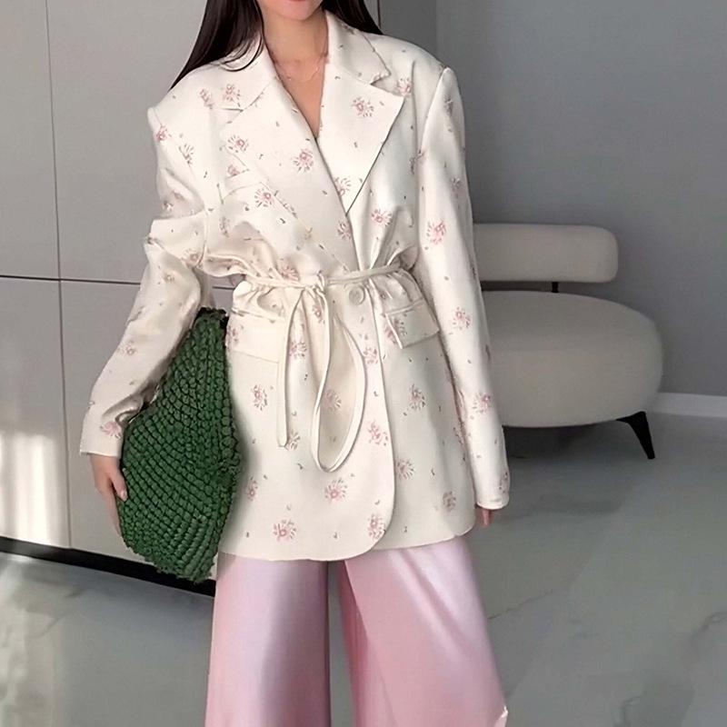 2025 Autumn/Winter European and American Women's Waist-Cinching Lace-Up Loose V-Neck Jacket