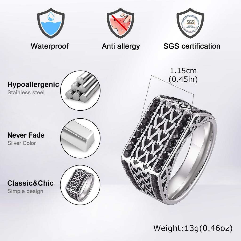 Vintage Punk Signet Ring for Men,Waterproof Stainless Steel Statement Ring,New Jewelry