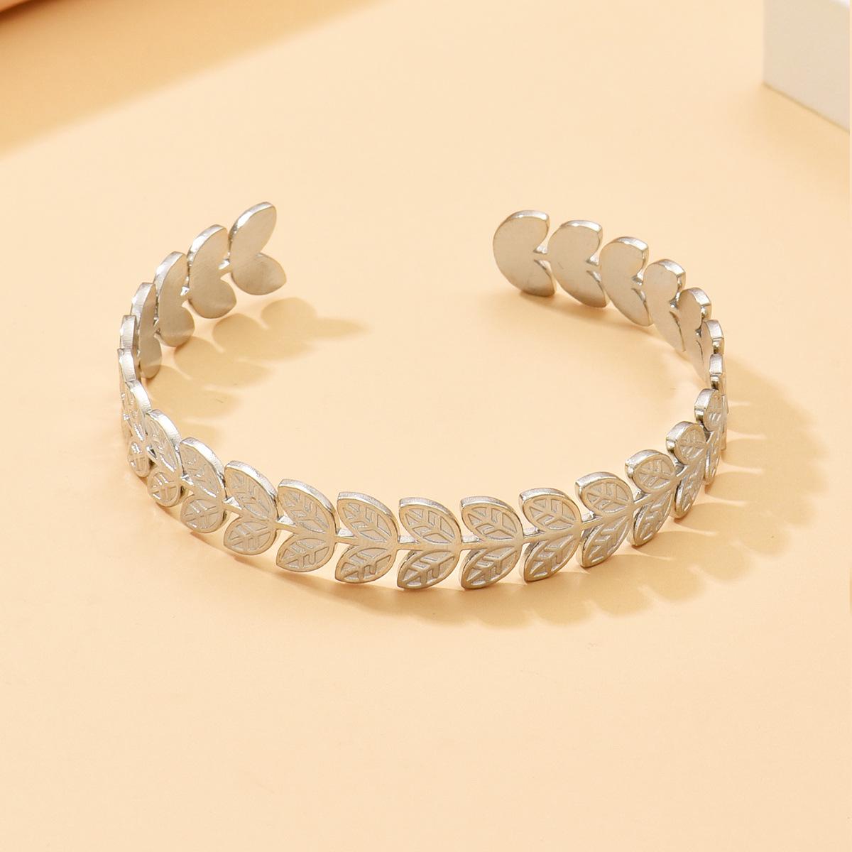 Fashion Forest Leaf Adjustable Stainless Steel 18K Gold Plated Bracelet Jewelry