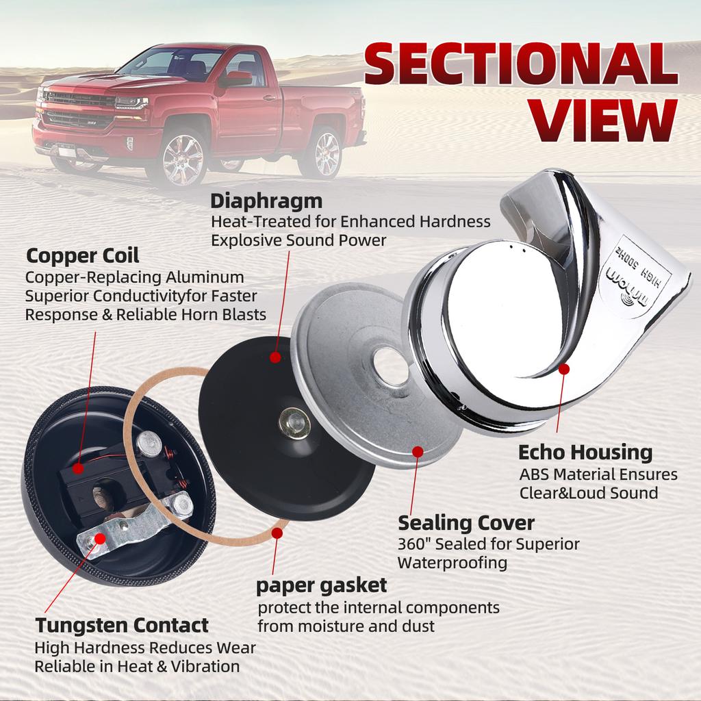 12V Copper Coil Double Horn 120dB Loud for Nissan ATV Motorcycle - Dual Tone Snail Horn Waterproof Car Truck Van EV