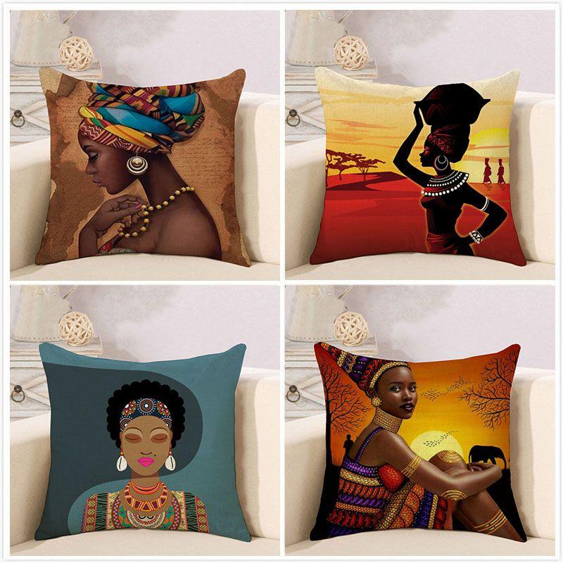 Decorative Tribal African Women Lifestyle Cushion Cover Stylish Linen Pillow Case For Unique Home Decor