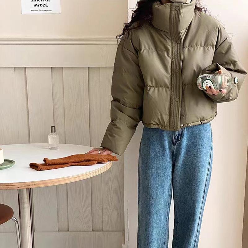 

Короткая куртка из искусственной кожи с белым утиным пухом для женщин 2024 года, зимняя новая модная свободная куртка с воротником-стойкой M зелёный