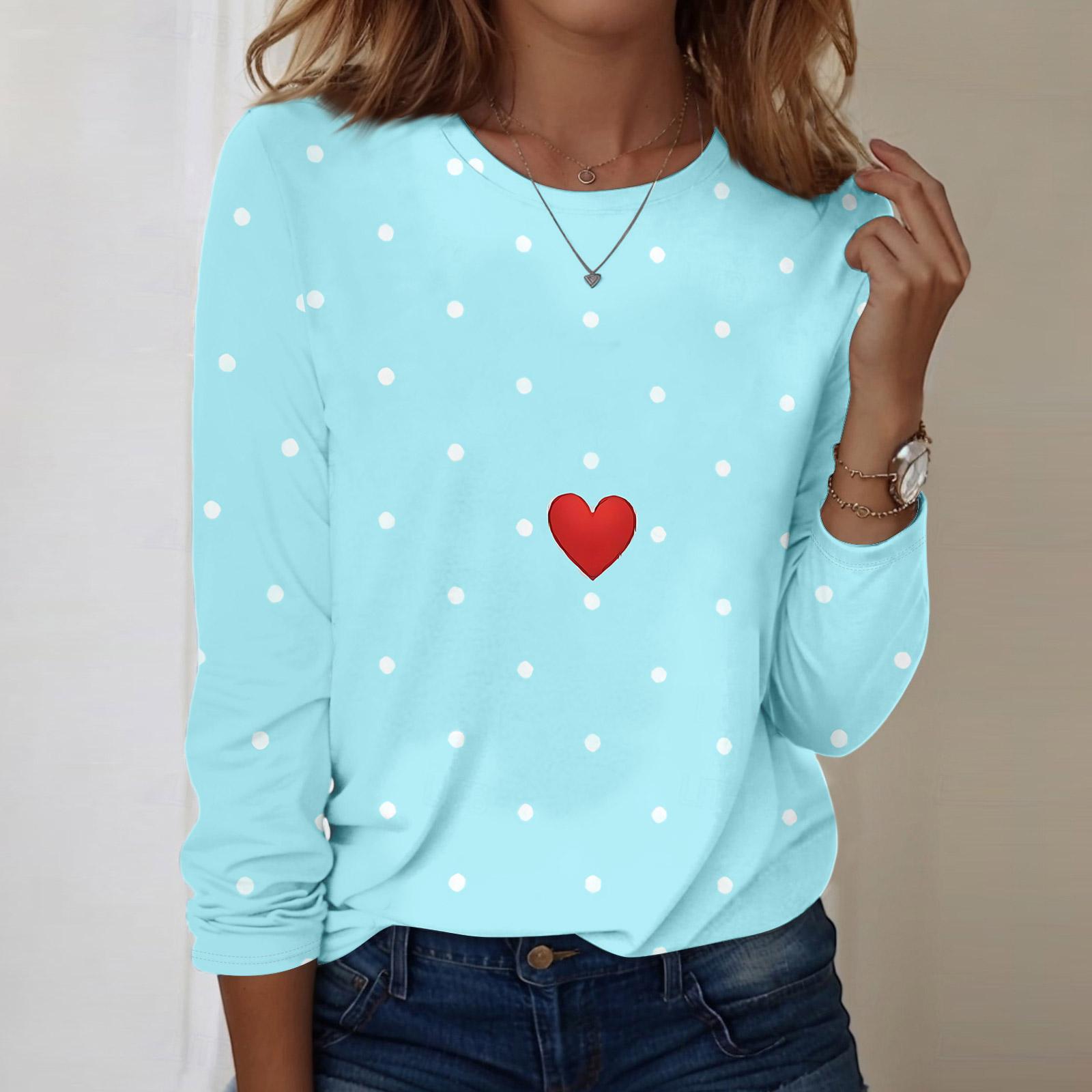 

Женский повседневный топ с длинным рукавом и принтом ко Дню святого Валентина, с круглым вырезом XXXL
