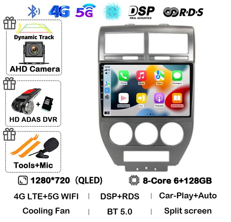 Android 14 Auto 4G+WIFI For Dodge Caliber Jeep Compass 1 MK Patriot 2006 - 2010 Car Radio Multimedia Video Player GPS 360 Camera