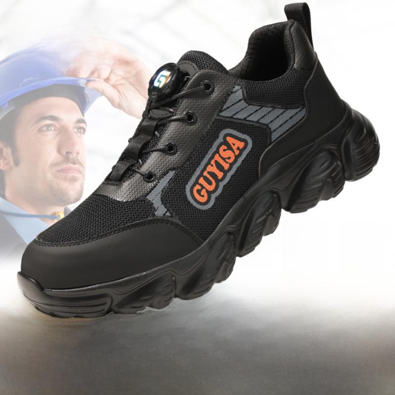 Přeshraniční otočné knoflíkové lehké bezpečnostní boty - Prodyšné pracovní boty bez šňůrek pro muže a ženy