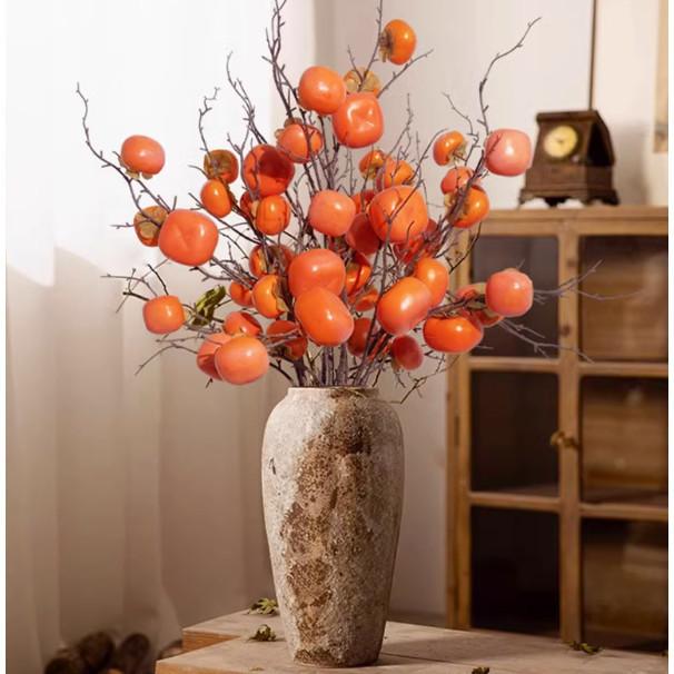 Artificial Flower Fruits Mini Persimmons Green Plants Fake Persimmons Living Room Decorations Persimmon Trees Fake Flowers