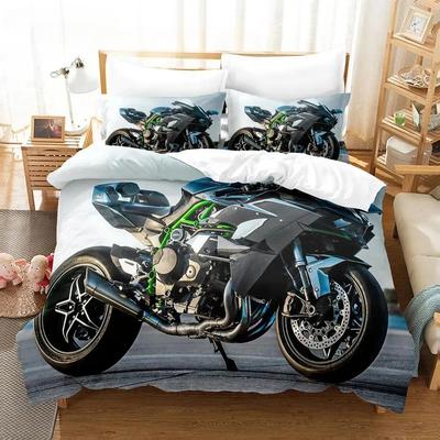 Ensemble de literie Kawasaki pour lit simple, double, queen ou king size, pour chambre d'adulte ou garçon. Housse de couette imprimée en 3D, style moto sauvage.