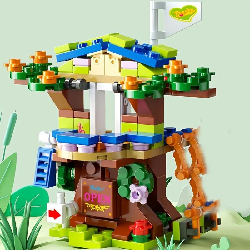152PCS 6 In 1 Tree House Model Small Size Building Blocks Bricks Kids Toys for Girl Gift