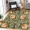 William Morris Inspired Floral Garden Rug – Anti-Slip Green Art Carpet for Living Room, Arts & Crafts Style Floor Mat Decor