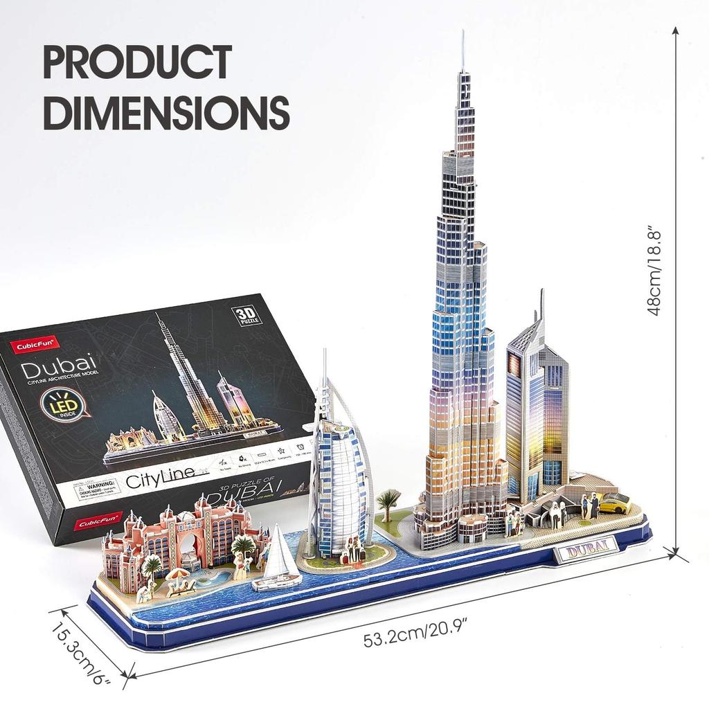 Cubic Fan 3D Puzzle Craft Kit, No Glue or Tools Required, Dubai (with LED) L523h