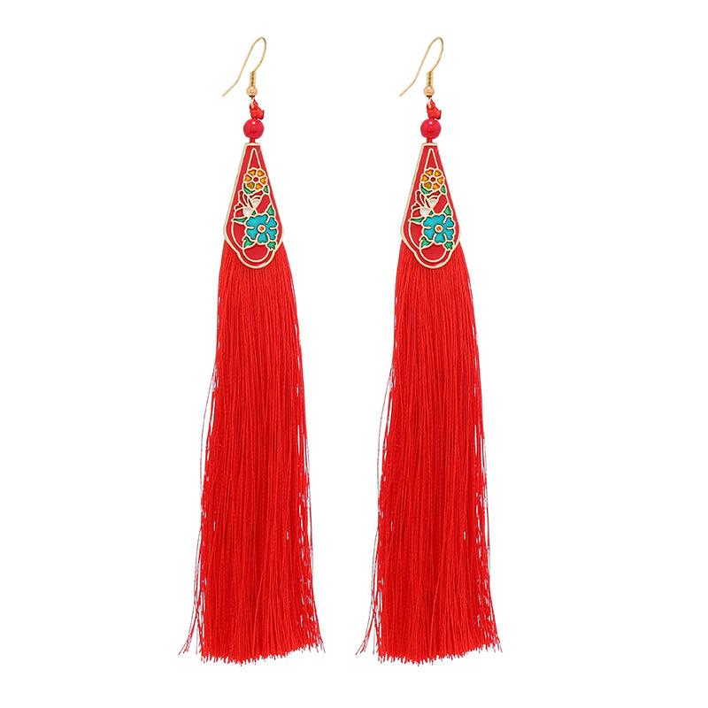 Medium cloisonne long fringed earrings retro temperament versatile cheongsam earrings Chinese earrings women