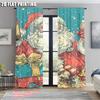 2pcs,2D plane printing Contemporary Curtains Merry Christmas Santa Claus_ Champagne & Gifts Durable 100% Polyester Fabric