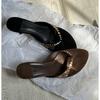 Fashion New Black Rivets Studded High Heel Sandalen Women Summer Flip Flop Sandals Sexy Thin Heels Shoes Designer Slippers