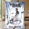 Lamine Yamal Custom Name Text Flannel Blanket Soccer Logo Personalized Fleece Throw Blanket Special Gift For Sofa Bedroom Home