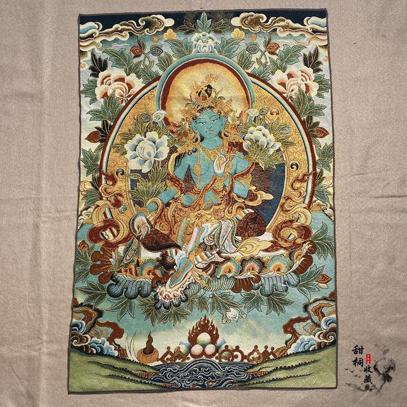 35"Thangka Embroidery Tibetan Buddhism silk Embroidery six arm Mahakala Vajra Buddha Thangka hanging screen Town house