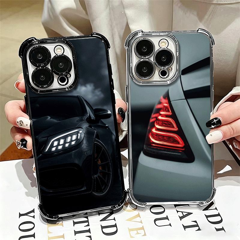 Sports Car Cool Taillight Plating Phone Case For Iphone 16 17 Pro Max Air 16E 14 15 Plus 12 13 Mini Anti-Fall Airabag Cover