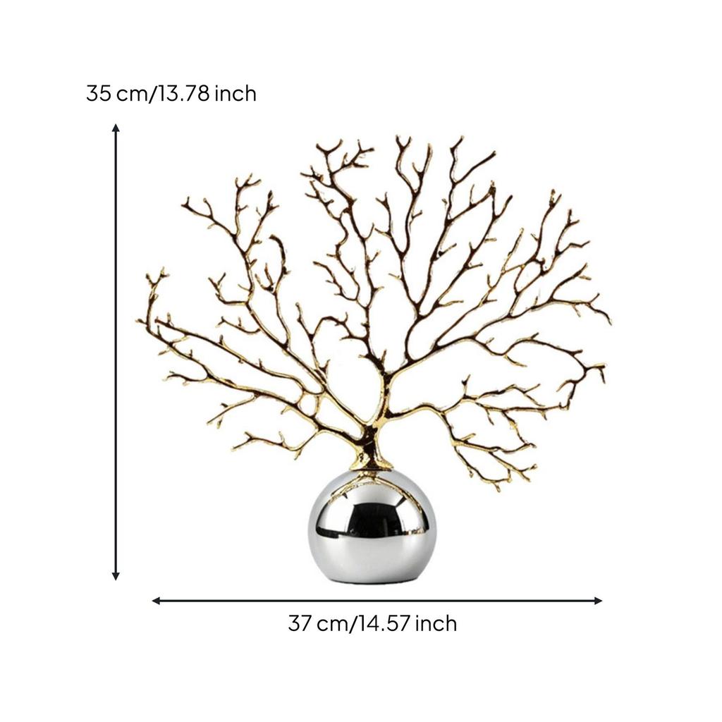Metal Branch Sculpture Reflective Tree Decor with Silver Base Modern