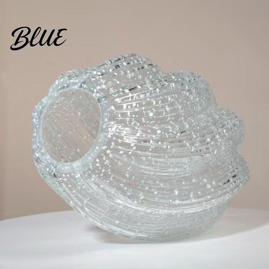Artistic Desktop Decoration Luminous Waves Glass Flower Vase Decorative Modern Art Wide Mouth Vase Romantic Blue Light Home Decor Rustic Floral