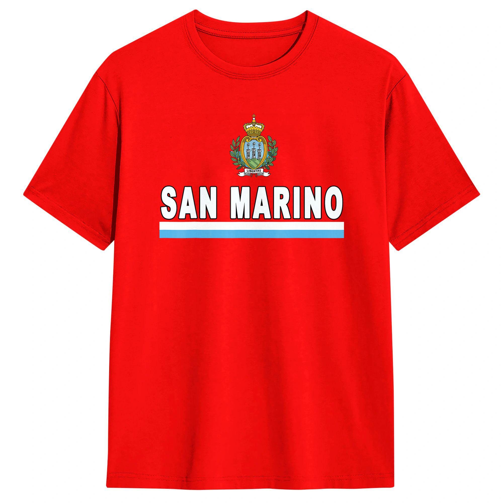 Fashion San Marino Flag and Emblem Sporty TShirt Men Round Neck 100 Cotton T Shirts Short Sleeve Tees Printed Tops S