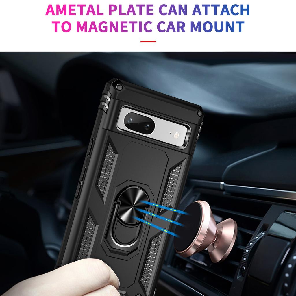 Rückenschutz Handyhülle für Google Pixel 7a, Militärischer Fallschutz PC+TPU Schutzhülle mit Ring-Ständer