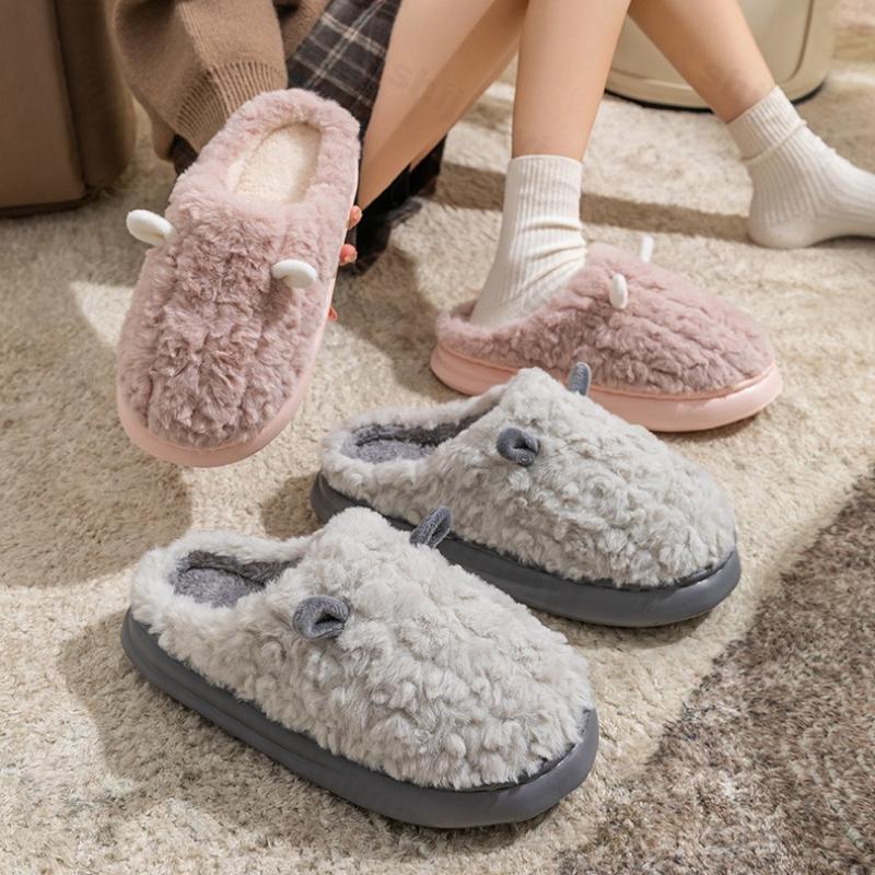 Fashion Couple's Home Slippers Winter Cute Thick Warm Indoor Women Cotton Slippers Lightweight Comfortable Non Slip Soft Sole Men Flats