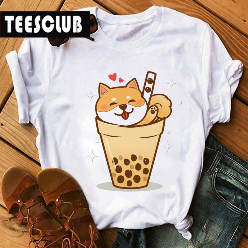 Milk Tea Cat Print Bubble Tea Animal TShirt Unisex Couple Trendy Personalized Womens Clothing Soft Cotton Short Sleeve Tshirt S